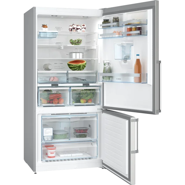 Serie|6 Отдельностоящий холодильник с нижней морозильной камерой с диспенсером 186*86*80 см стальной